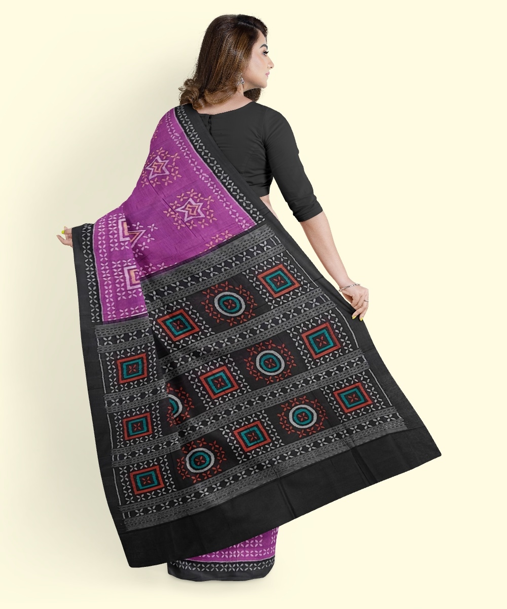 Purple Black Sambalpuri Handwoven Single Ikat Cotton Saree Image 3