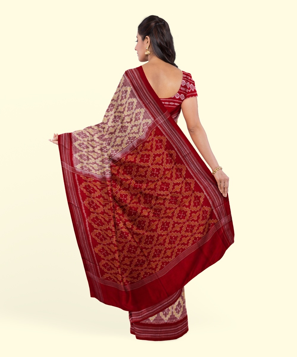 Red Sambalpuri Handwoven Single Ikat Cotton Saree Image 4
