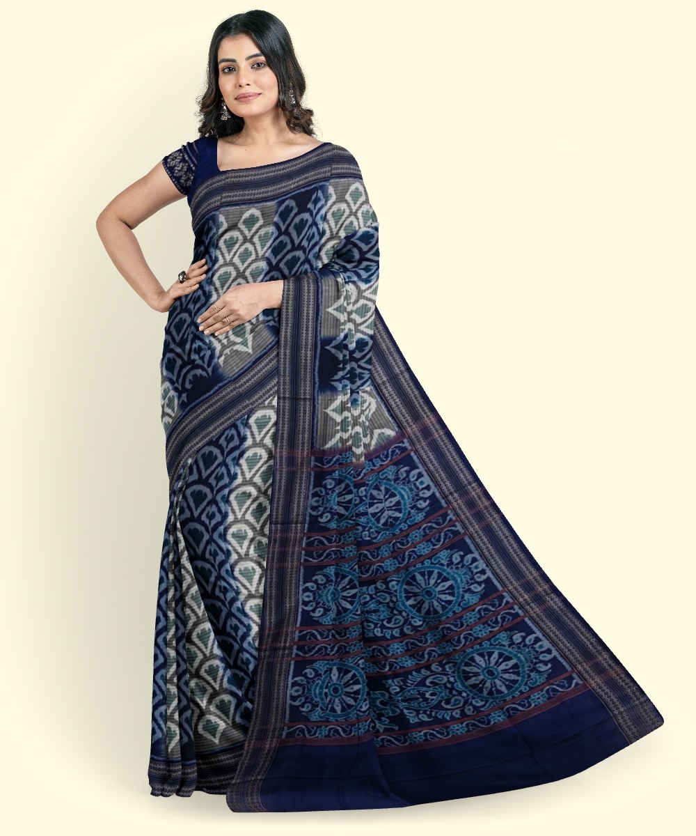 Blue Sambalpuri Handwoven Single Ikat Cotton Saree SFCSAR2266