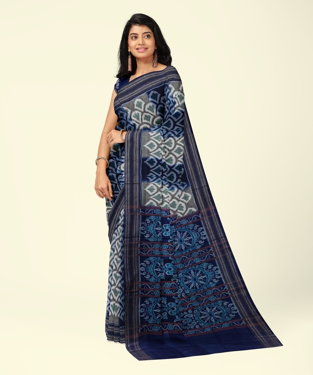 Blue Sambalpuri Handwoven Single Ikat Cotton Saree Image 2