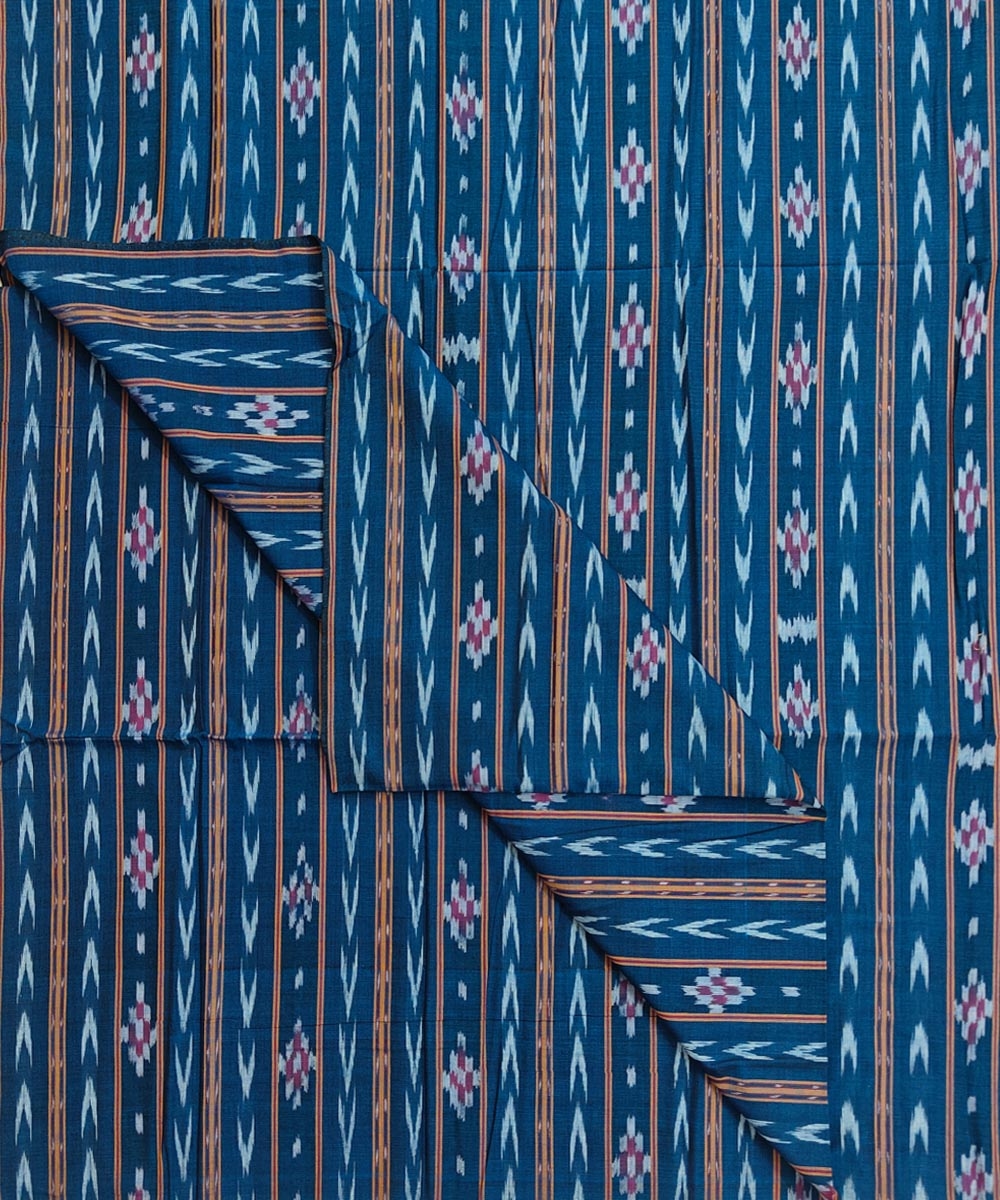 Blue Sambalpuri Handwoven Single Ikat Shirting Materials Image 3