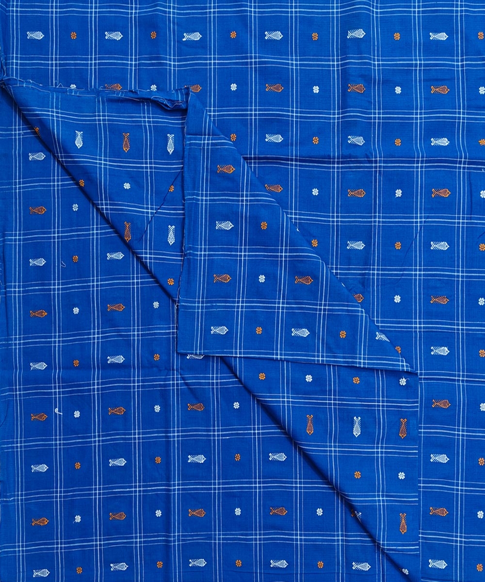 Blue Sambalpuri Handwoven Single Ikat Shirting Materials Image 3