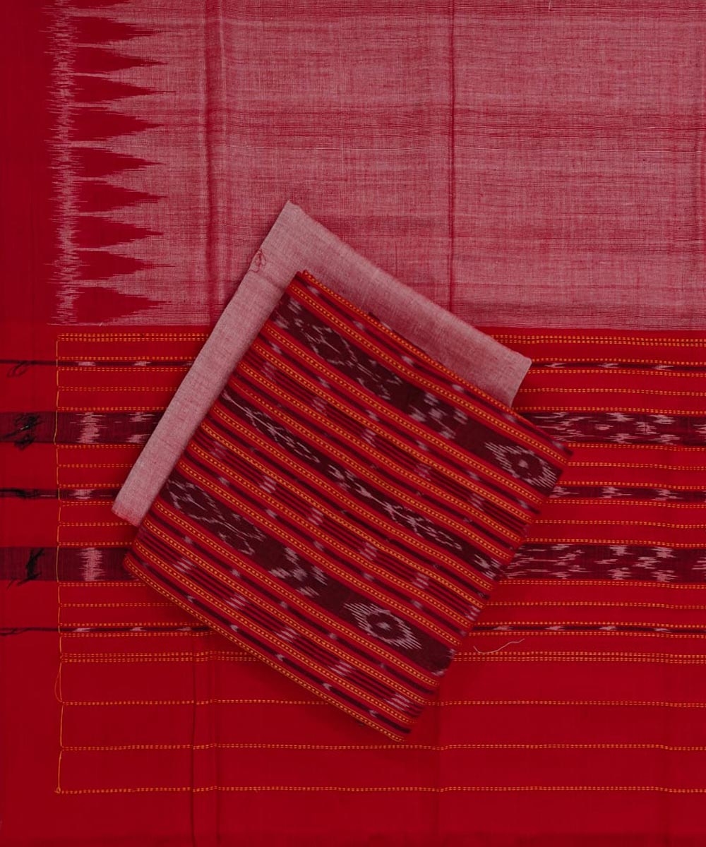 Red Gray Sambalpuri Handwoven Double Ikat Suit Image 1