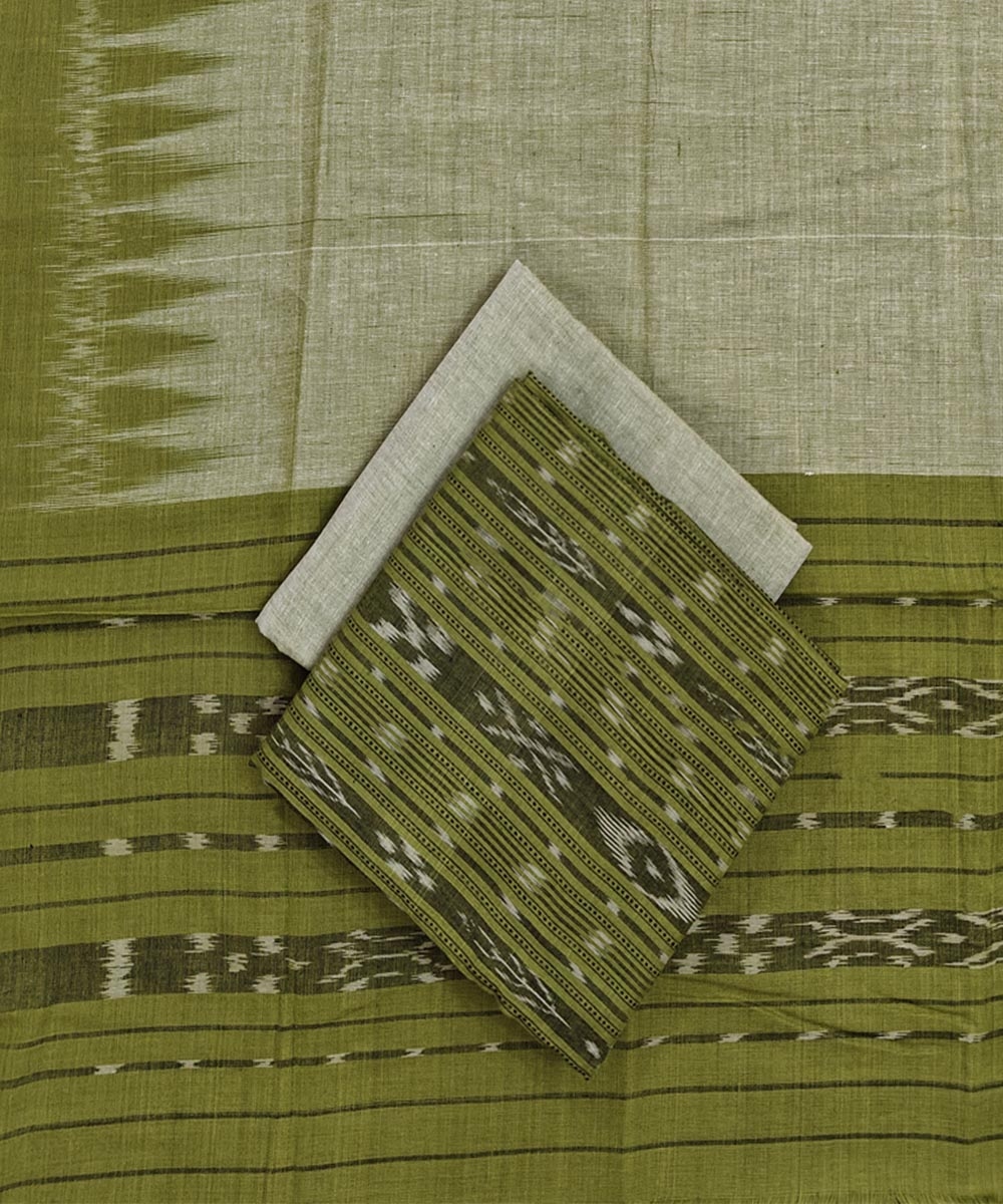 Olive Sambalpuri Handwoven Double Ikat Suit Image 1