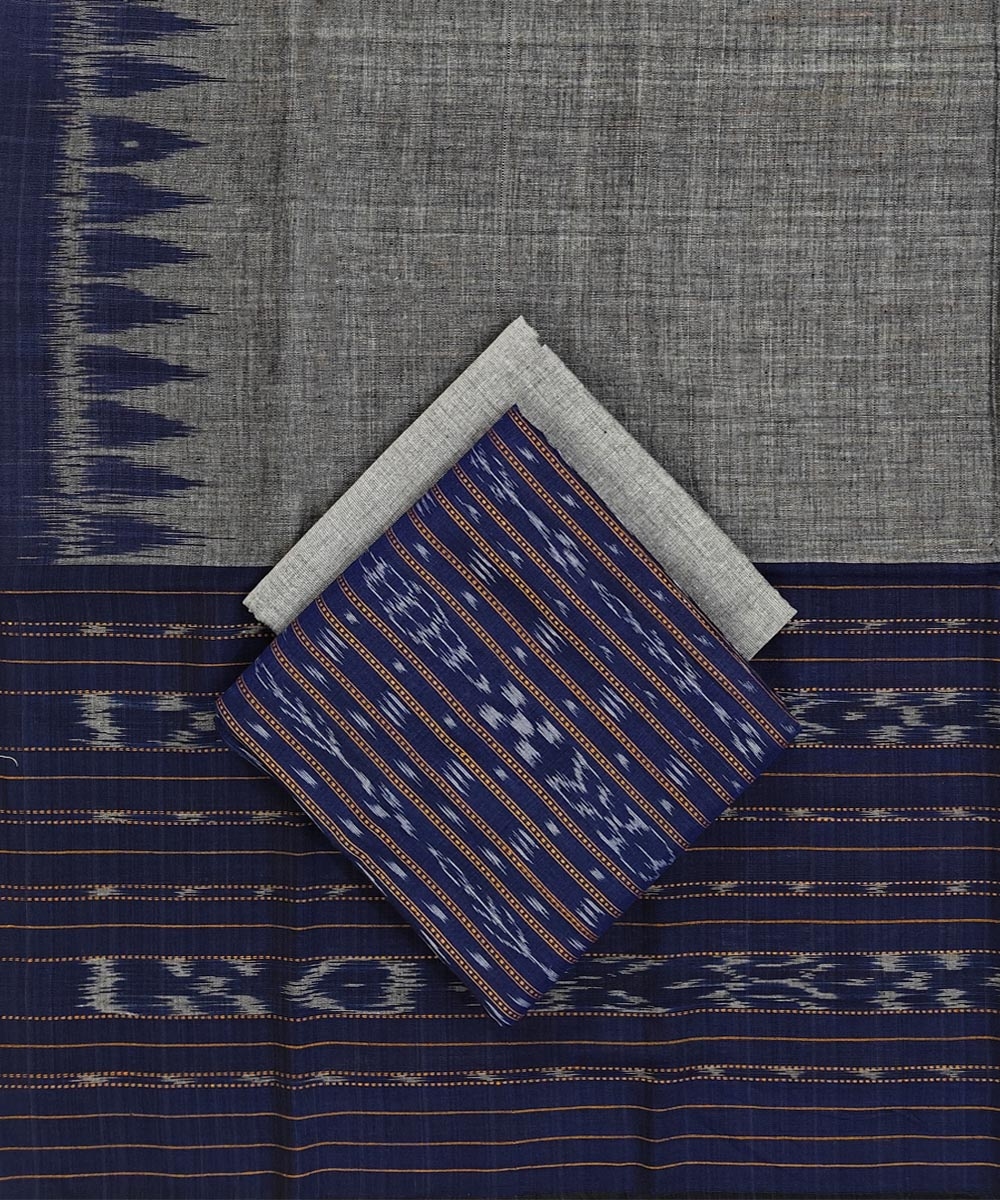 Blue Gray Sambalpuri Handwoven Double Ikat Suit Image 1