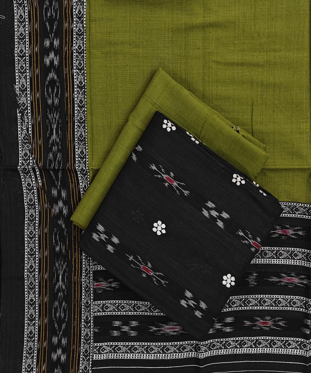 Black Green Sambalpuri Handwoven Double Ikat Suit Image 1