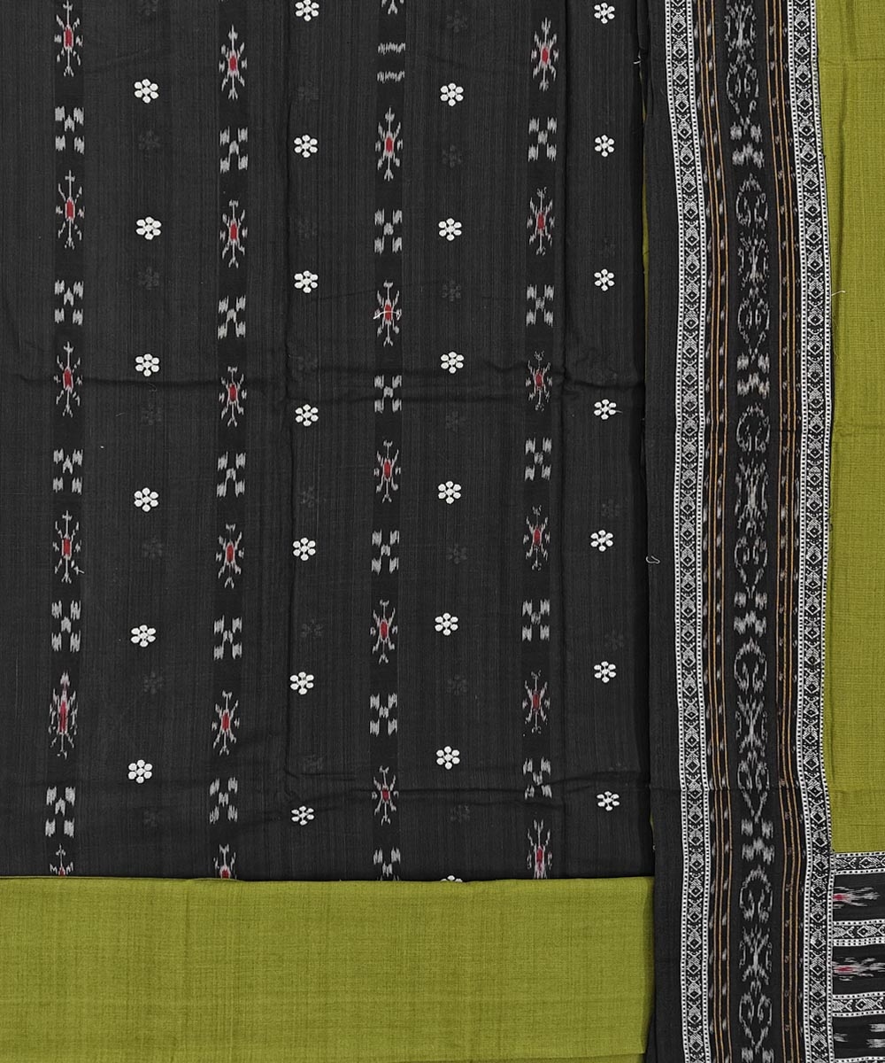 Black Green Sambalpuri Handwoven Double Ikat Suit Image 2