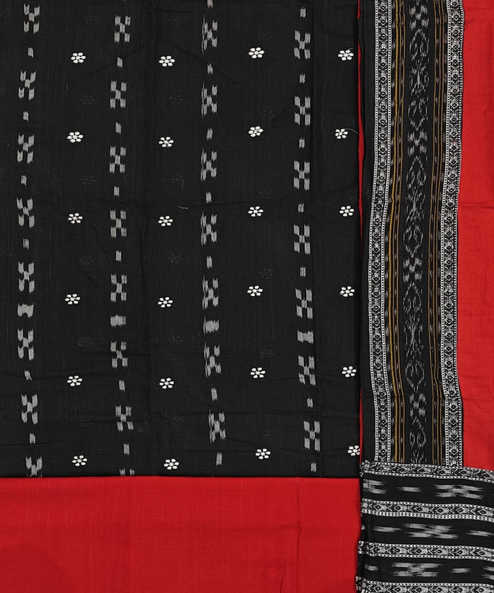 Black Red Sambalpuri Handwoven Double Ikat Suit Image 2