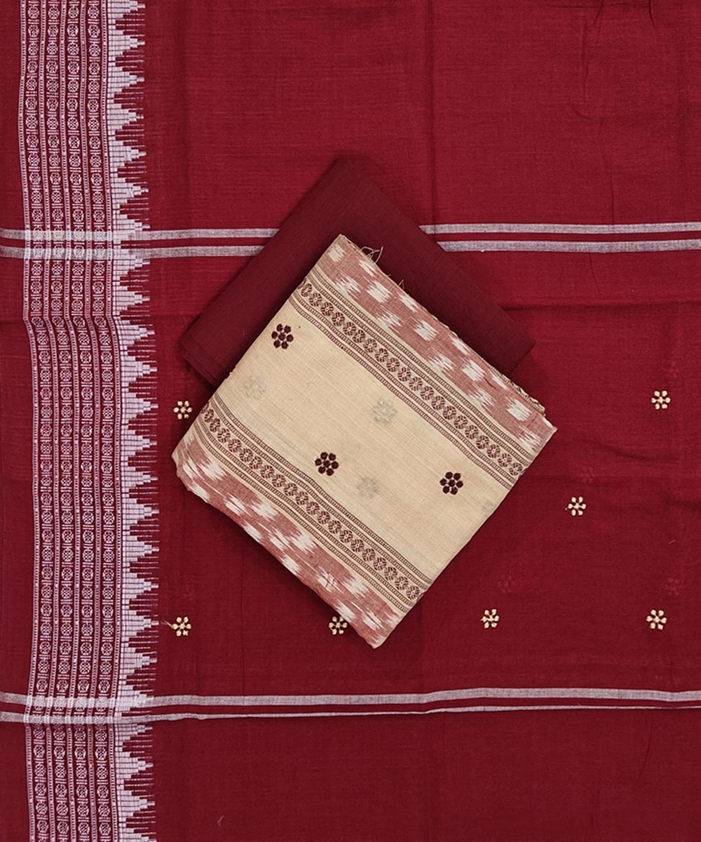 Beige Maroon Sambalpuri Handwoven Double Ikat Suit Image 1