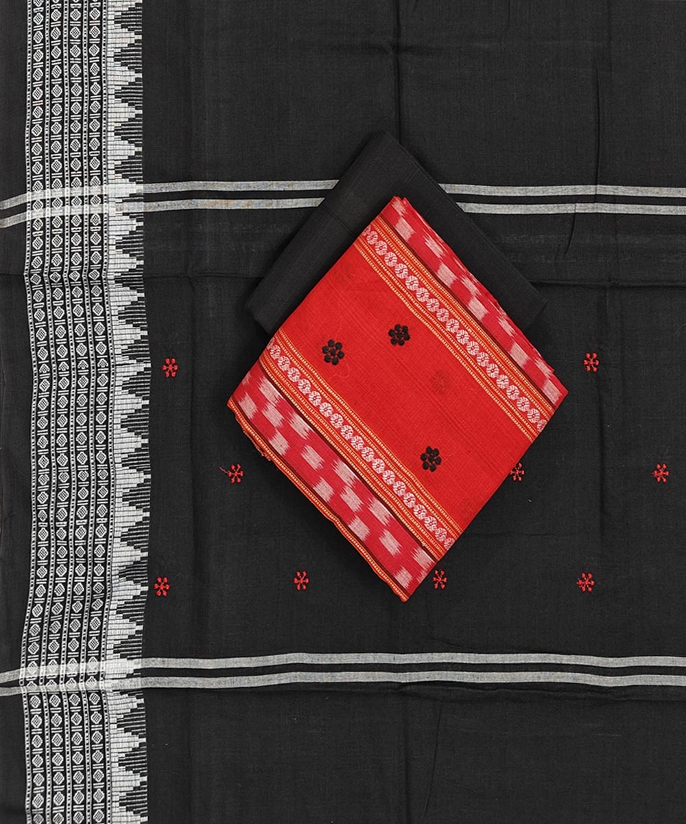 Red Black Sambalpuri Handwoven Double Ikat Suit Image 1