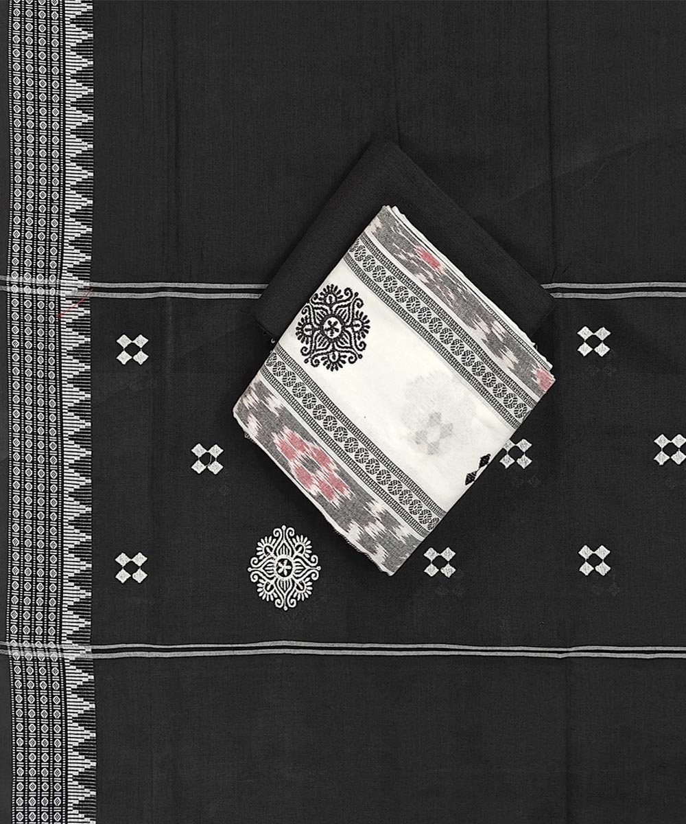 White Black Sambalpuri Handwoven Double Ikat Suit Image 1