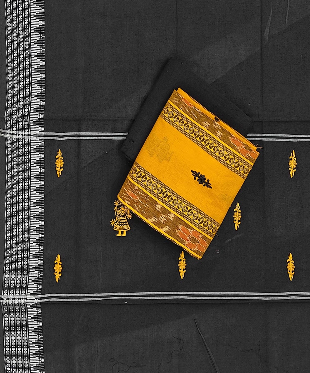 Yellow Black Sambalpuri Handwoven Double Ikat Suit Image 1