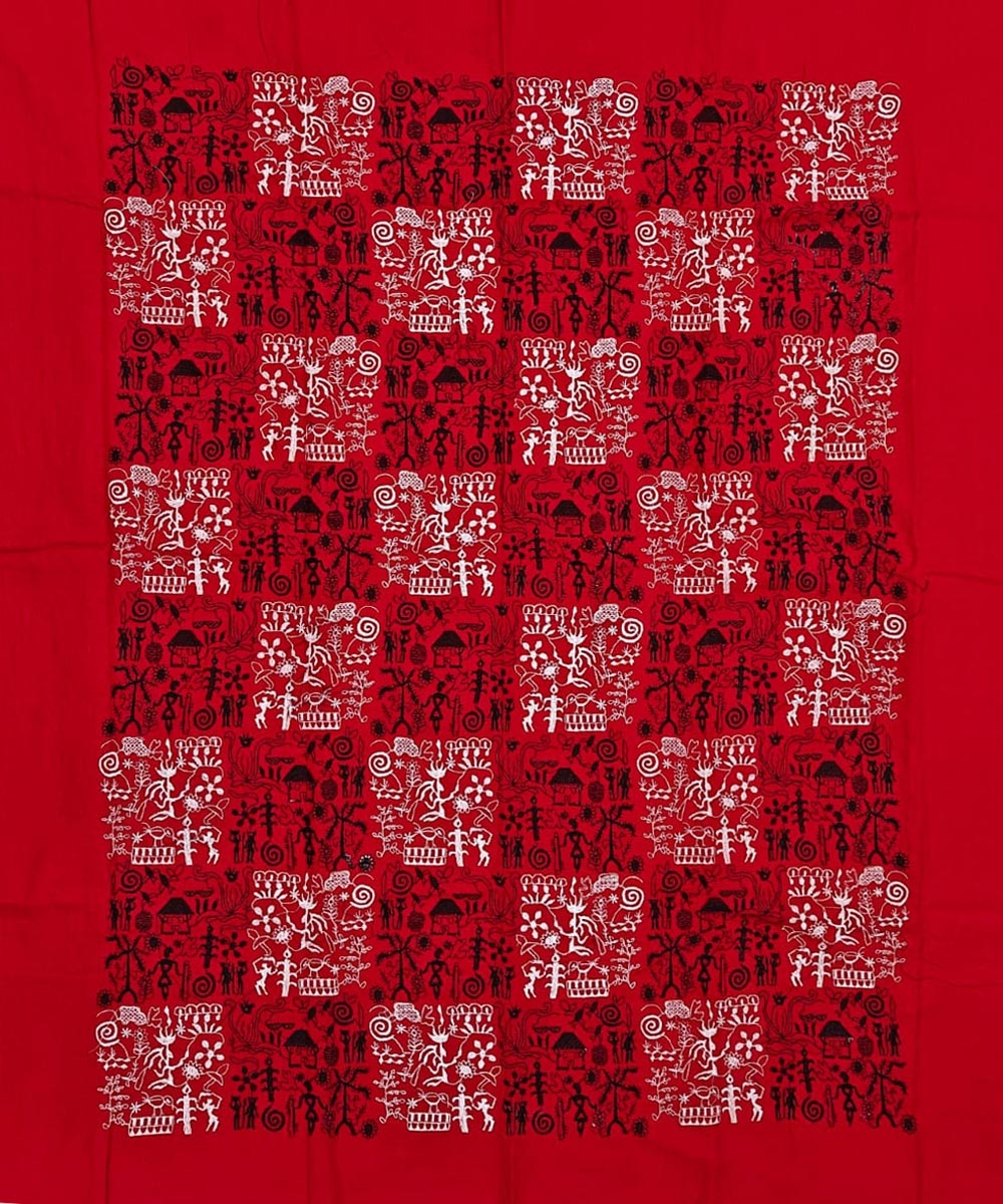 Red Sambalpuri Handwoven Double Ikat Suit Image 3
