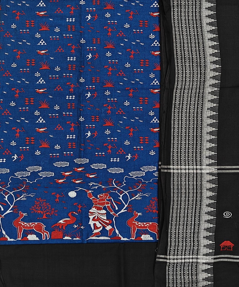 Blue Black Sambalpuri Handwoven Double Ikat Suit Image 2