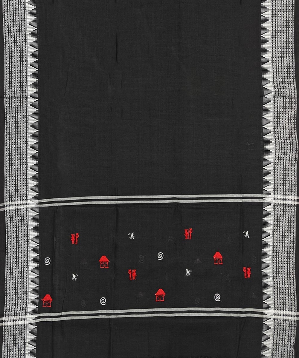 White Black Sambalpuri Handwoven Double Ikat Suit Image 4