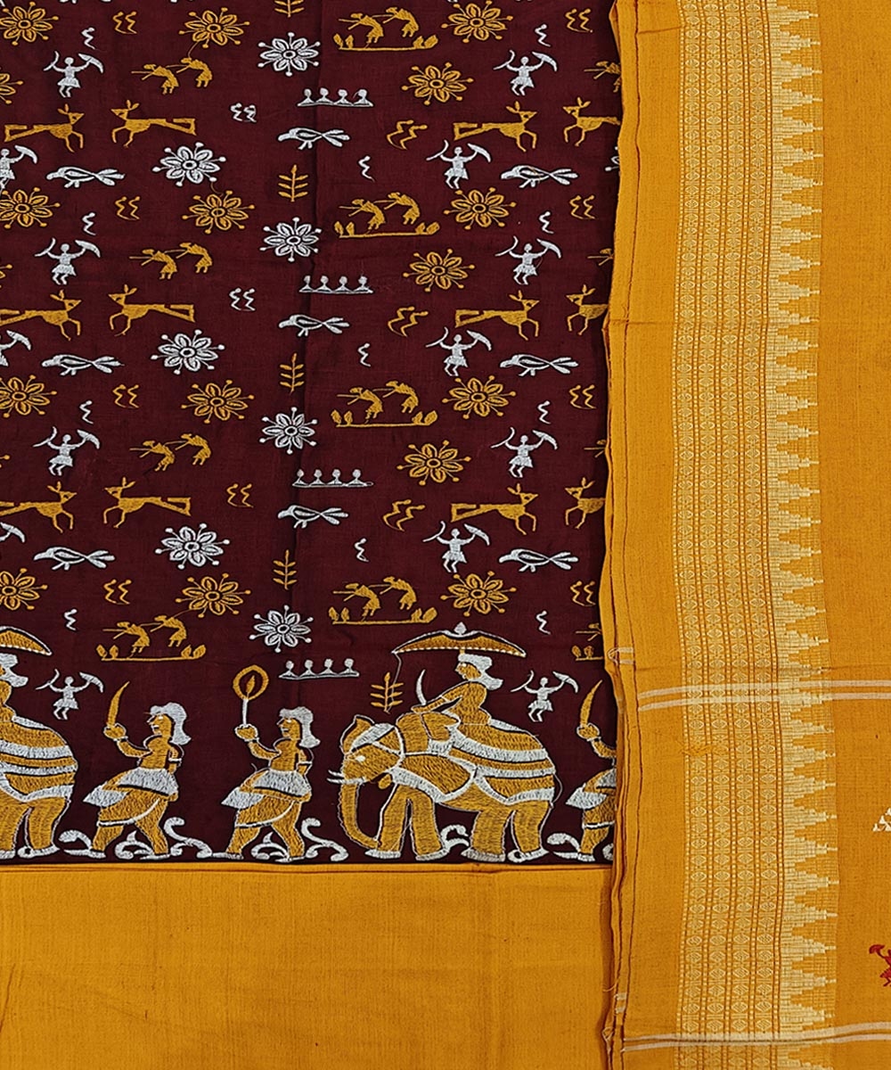 Maroon Yellow Sambalpuri Handwoven Double Ikat Suit Image 2