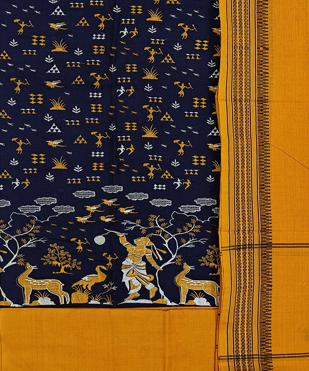 Blue Yellow Sambalpuri Handwoven Double Ikat Suit Image 2