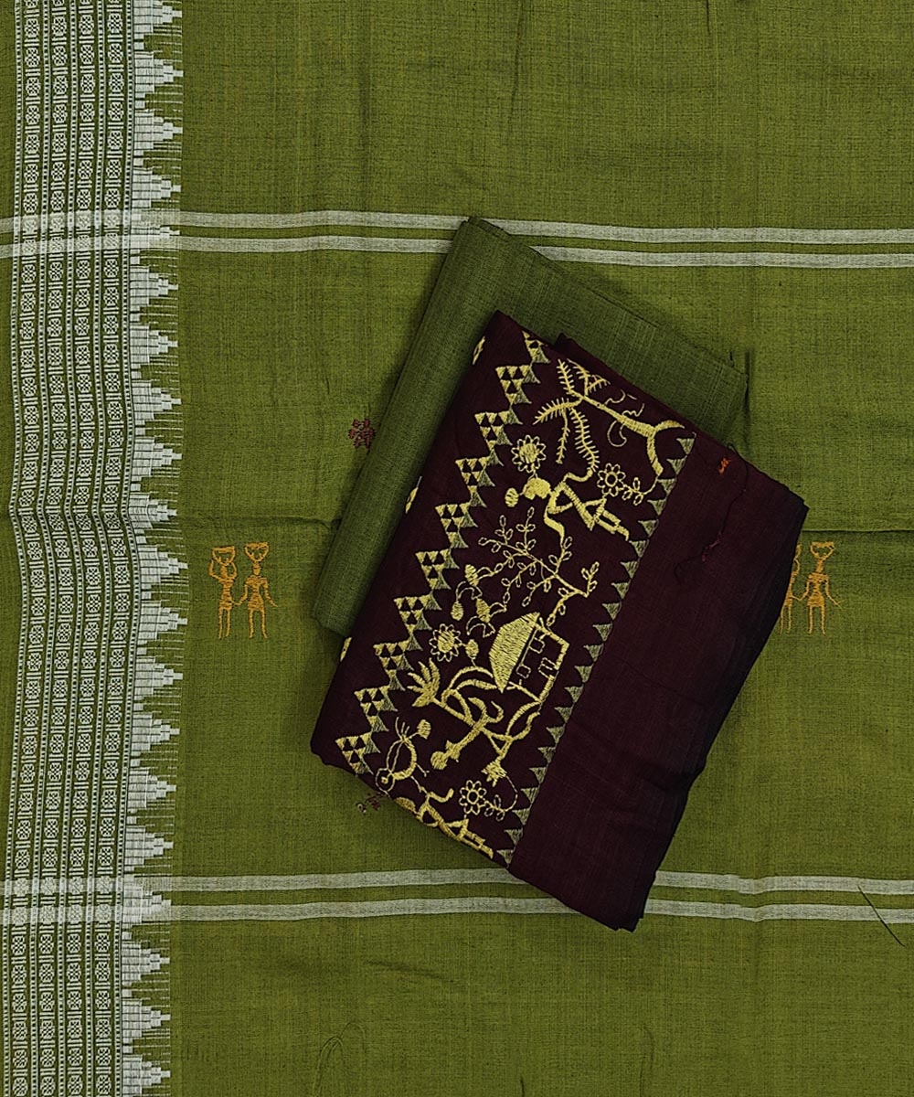 Maroon Green Sambalpuri Handwoven Double Ikat Suit Image 1