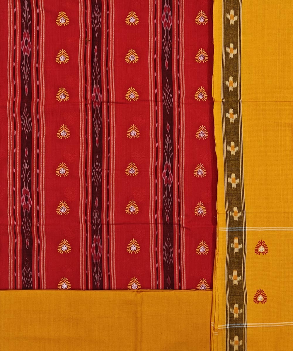 Red Yellow Sambalpuri Handwoven Double Ikat Suit Image 2