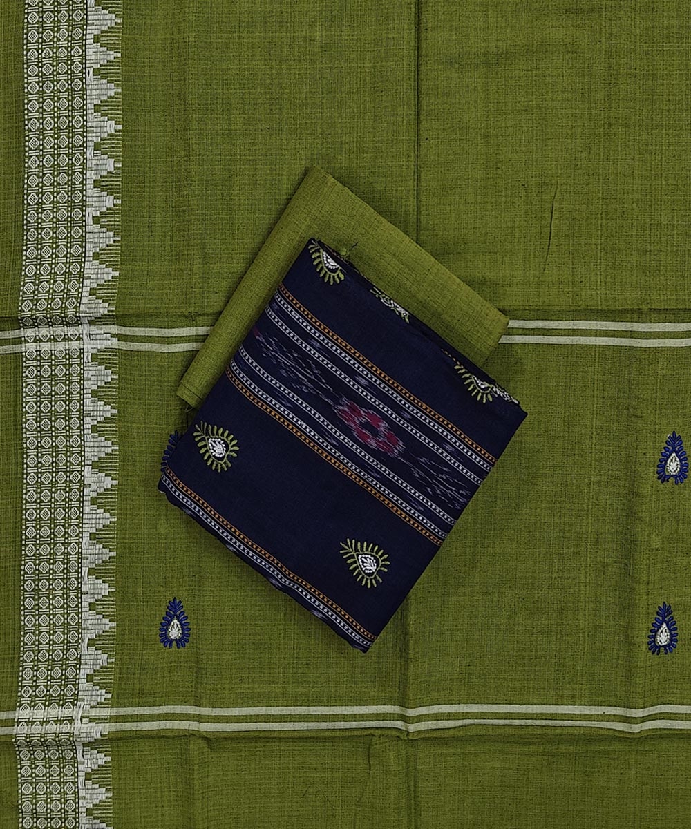 Blue Olive Sambalpuri Handwoven Double Ikat Suit Image 1