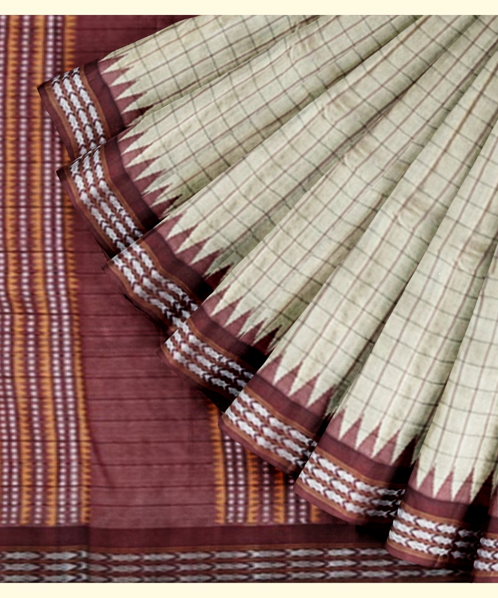 Beige Sambalpuri Handwoven Vidarbha Border Tussar Silk Saree Image 2