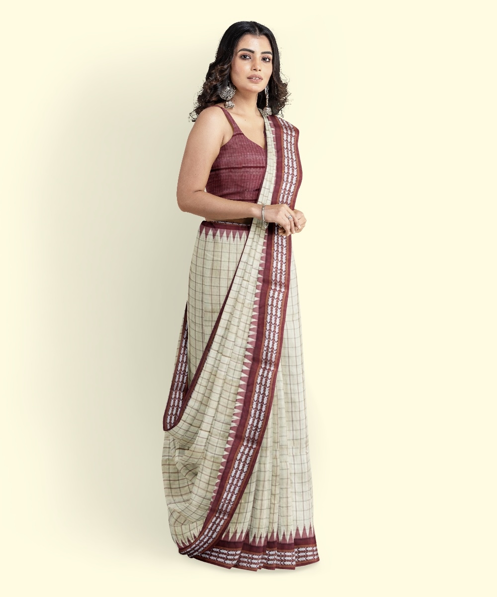 Beige Sambalpuri Handwoven Vidarbha Border Tussar Silk Saree Image 3