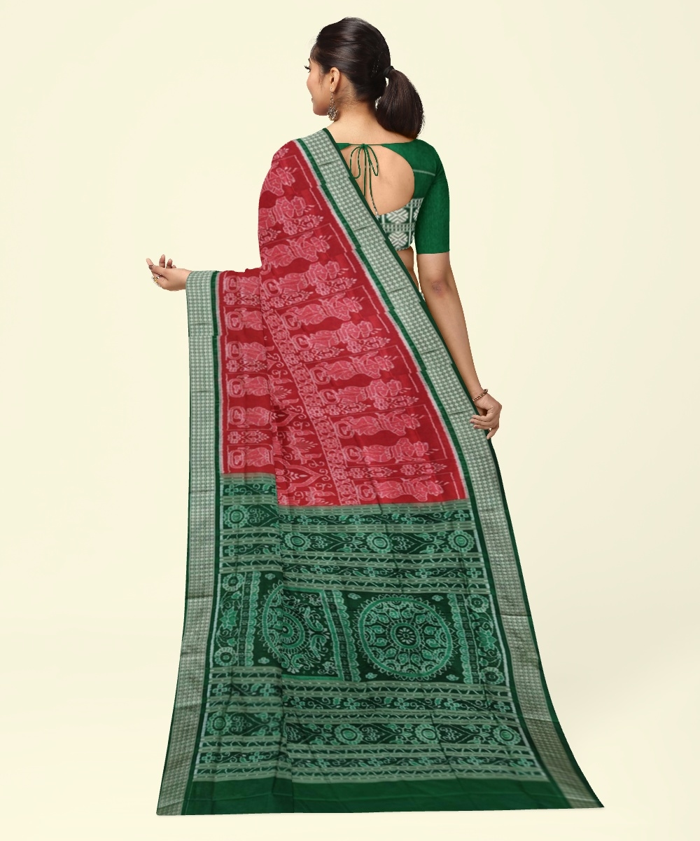 Red Sambalpuri Handwoven Ikat Silk Saree Image 3