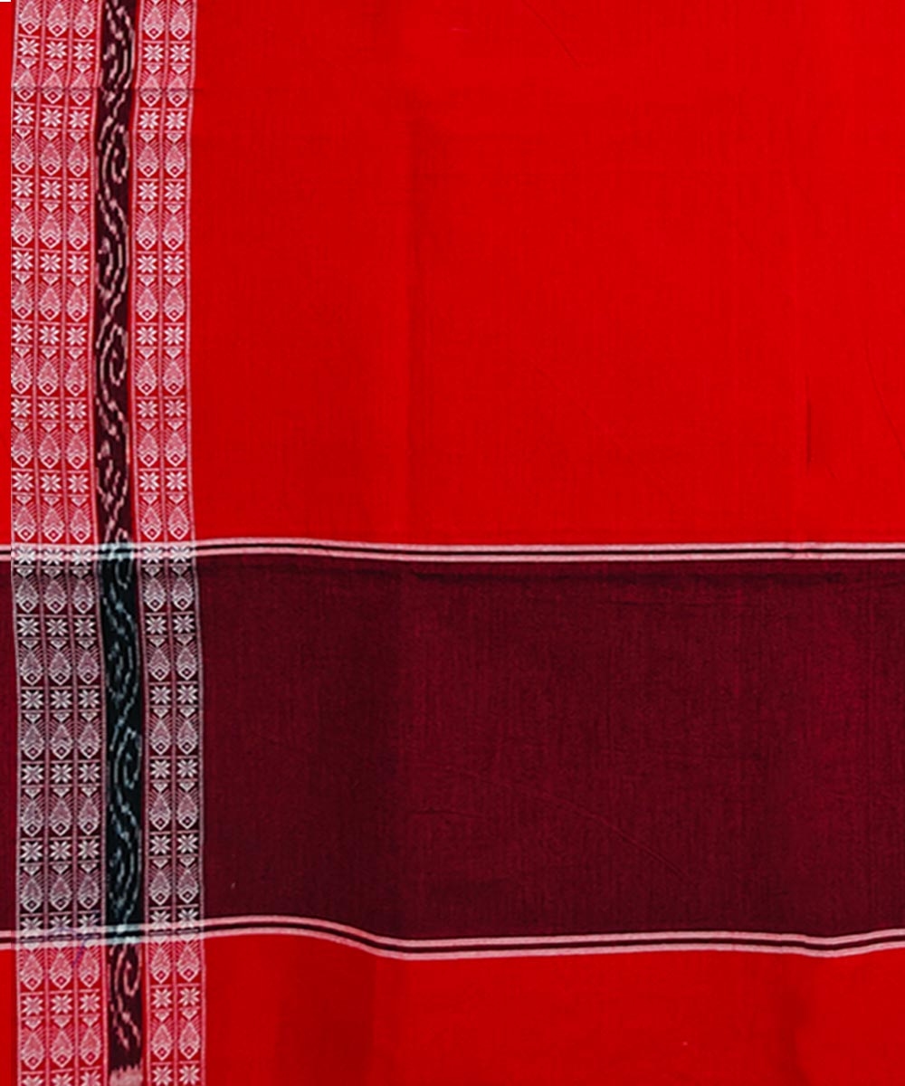 Red Sambalpuri Handwoven Single Ikat Cotton Dupatta Image 3