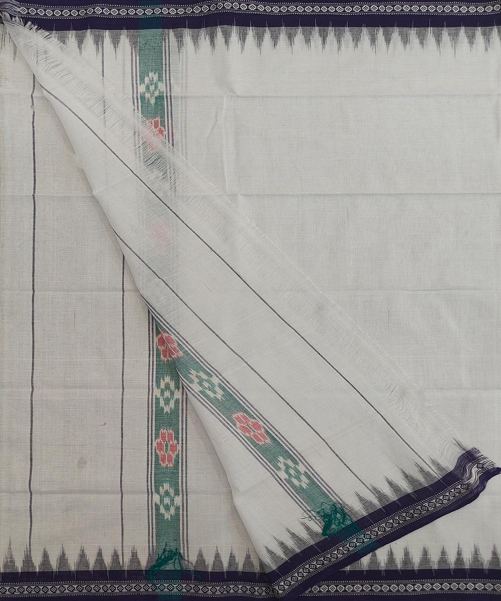 White Blue Sambalpuri Handwoven Cotton Gamuchha Image 2