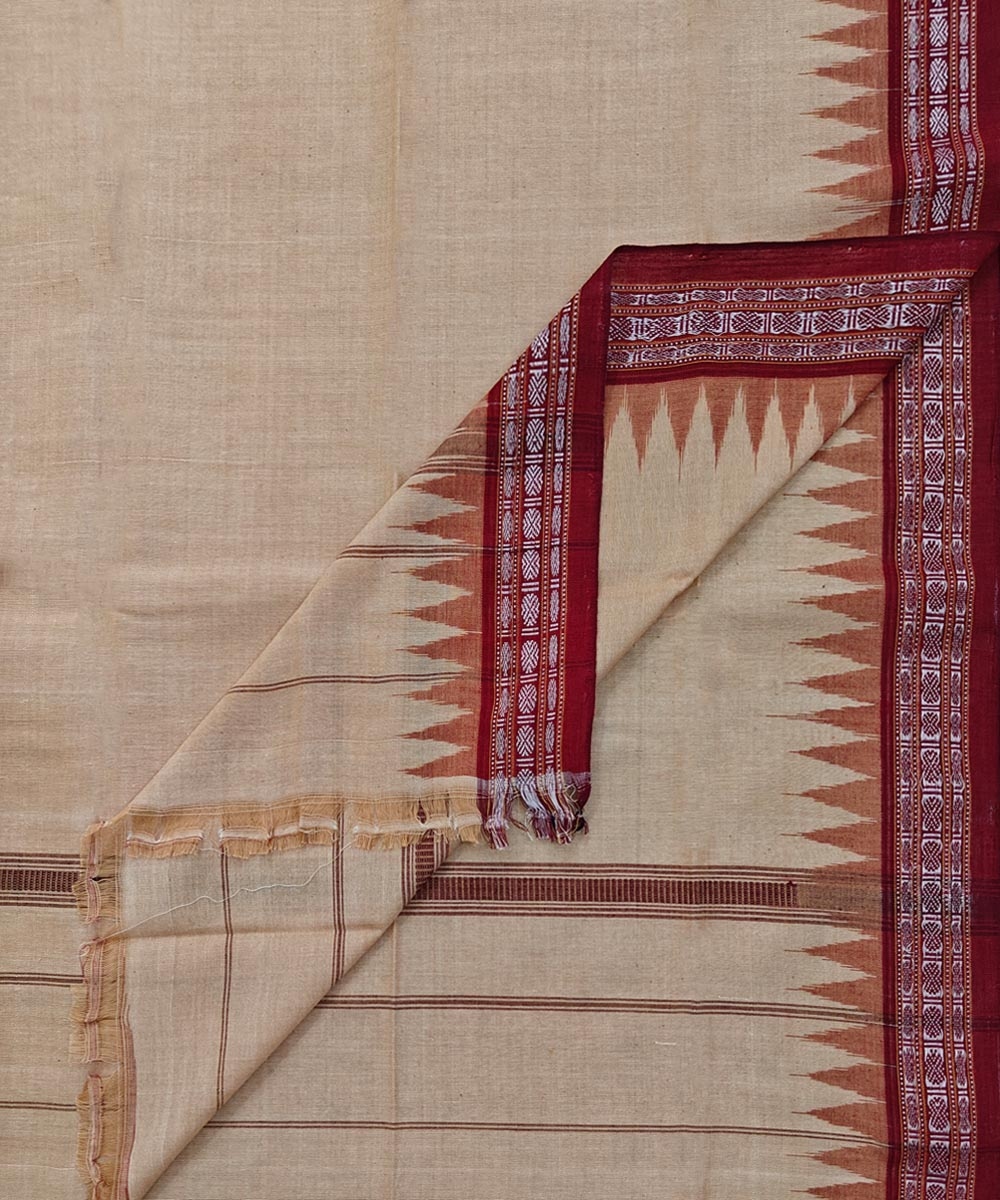 Beige Maroon Sambalpuri Handwoven Cotton Gamuchha Image 1