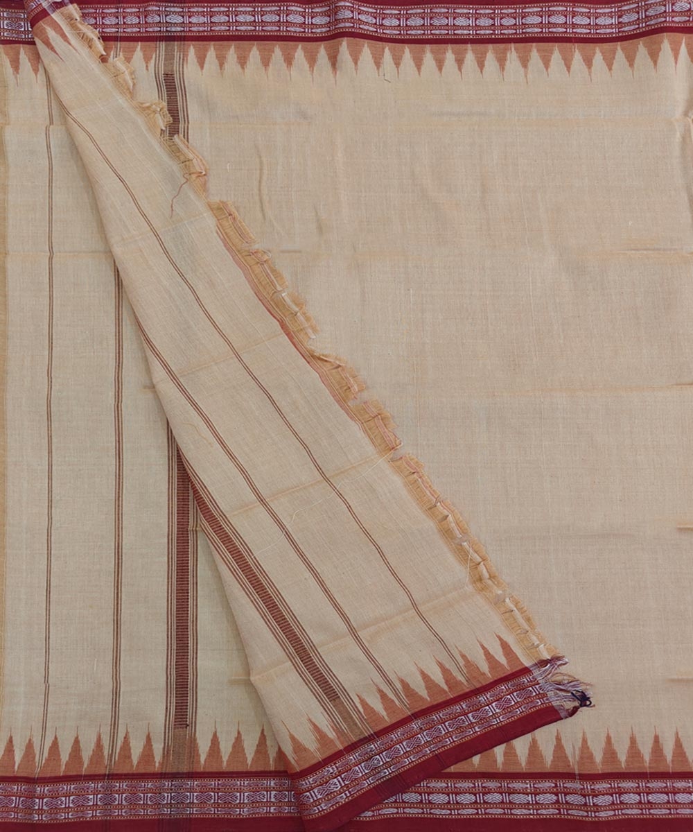 Beige Maroon Sambalpuri Handwoven Cotton Gamuchha Image 2