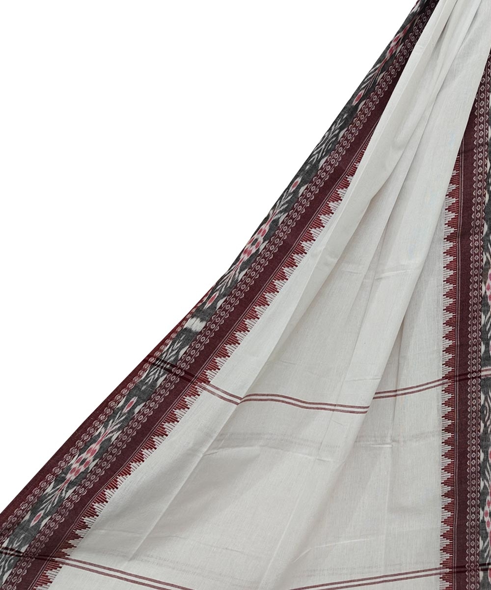 White Sambalpuri Handwoven Single Ikat Cotton Dupatta Image 1