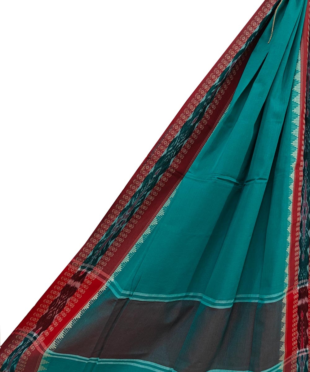 Green Red Sambalpuri Handwoven Single Ikat Cotton Dupatta Image 1