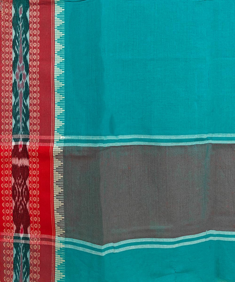 Green Red Sambalpuri Handwoven Single Ikat Cotton Dupatta Image 3