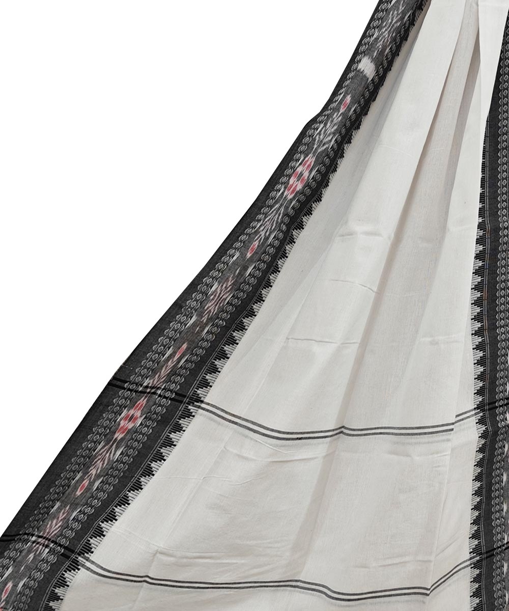 Offwhite Black Sambalpuri Handwoven Single Ikat Cotton Dupatta Image 1