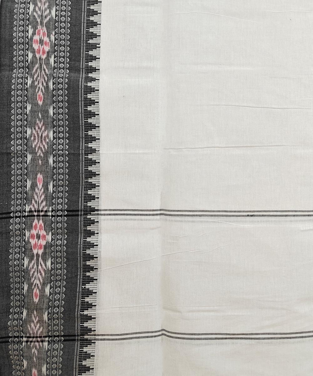 Offwhite Black Sambalpuri Handwoven Single Ikat Cotton Dupatta Image 3