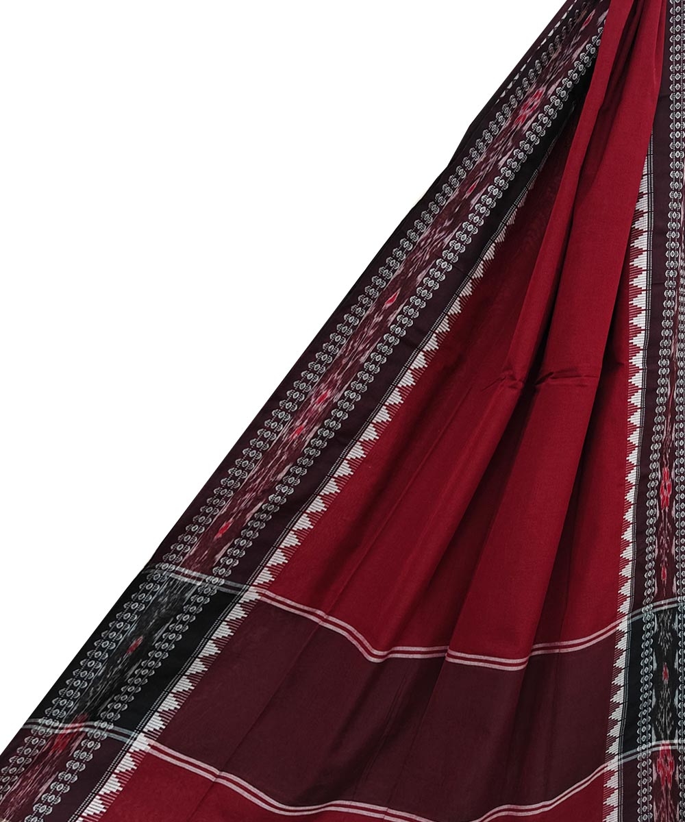 Maroon Black Sambalpuri Handwoven Single Ikat Cotton Dupatta Image 1