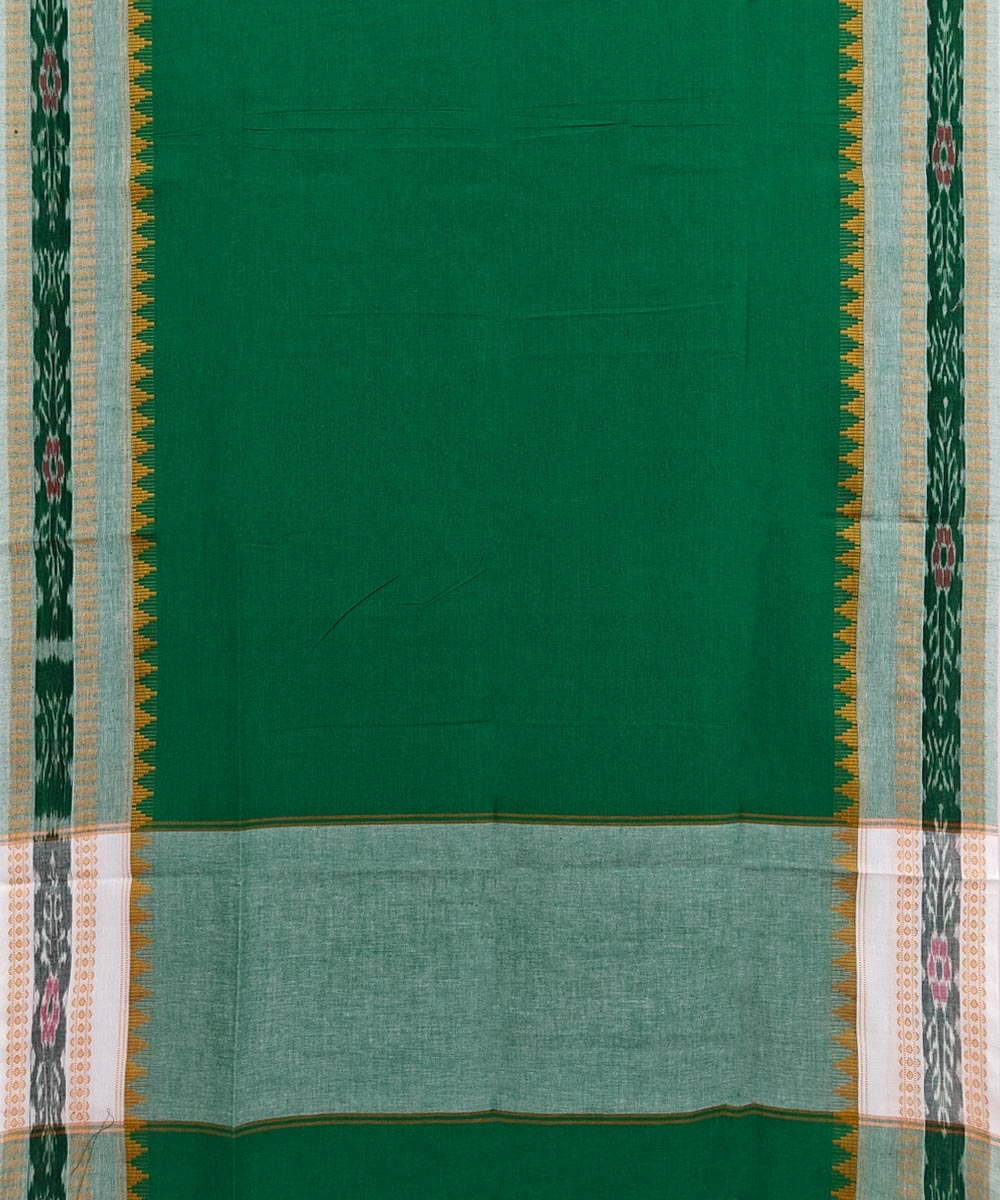 Green White Sambalpuri Handwoven Single Ikat Cotton Dupatta Image 2