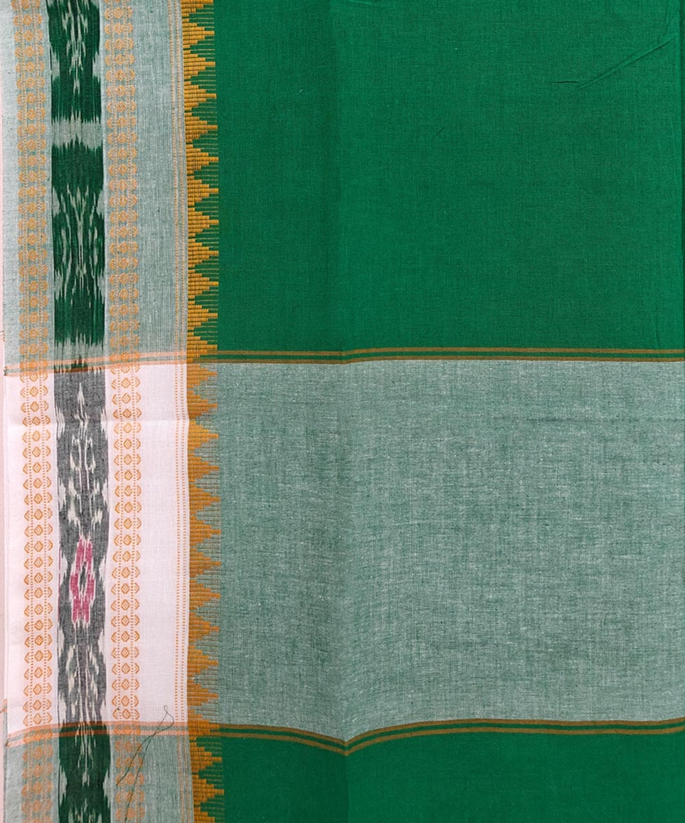 Green White Sambalpuri Handwoven Single Ikat Cotton Dupatta Image 3