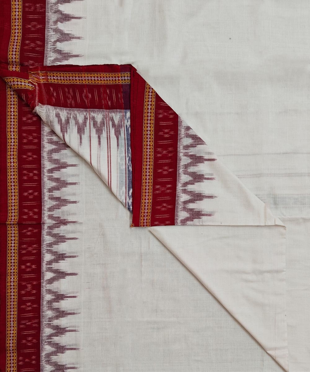 White Maroon Sambalpuri Handwoven Cotton Joda Image 1