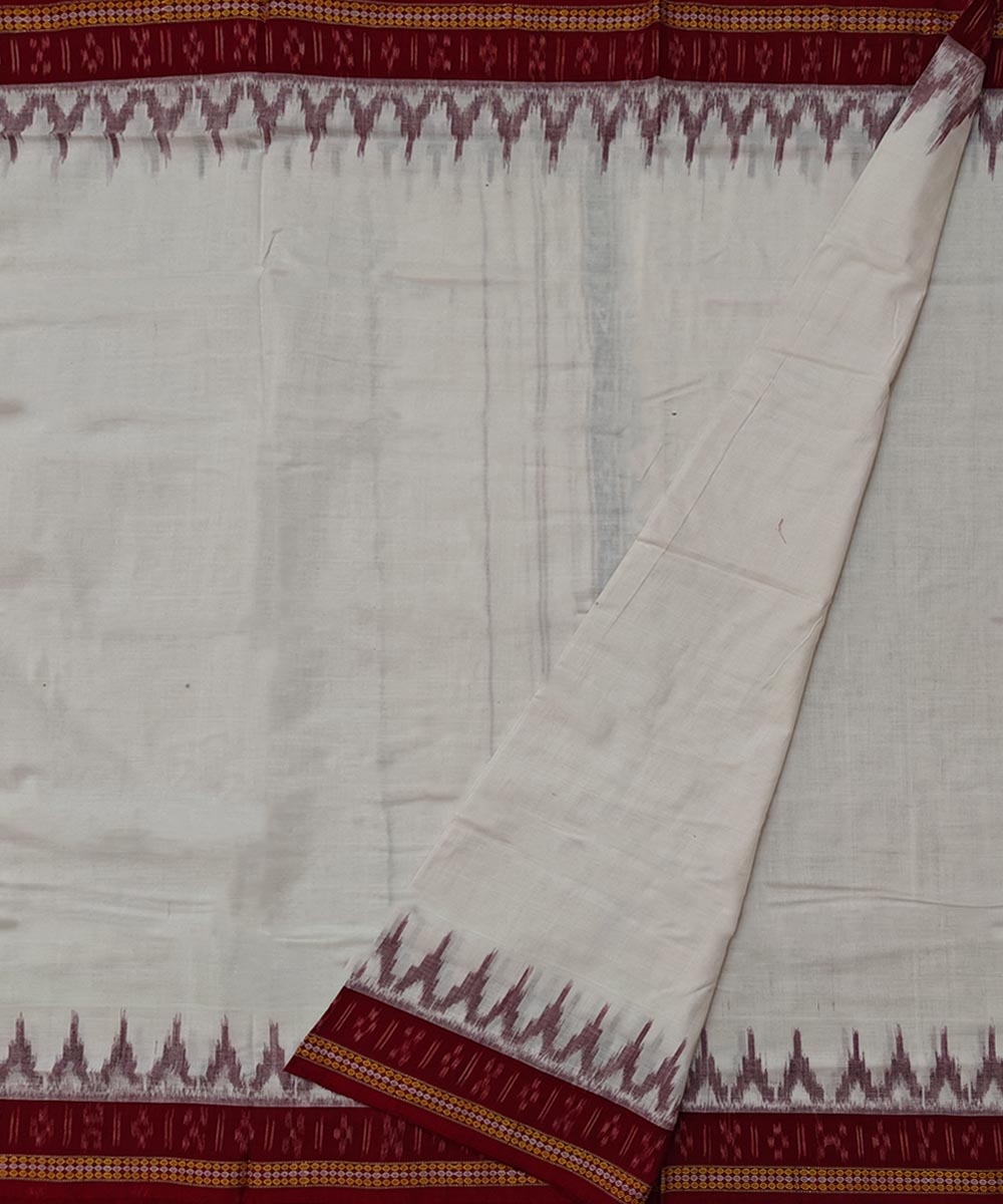 White Maroon Sambalpuri Handwoven Cotton Joda Image 2