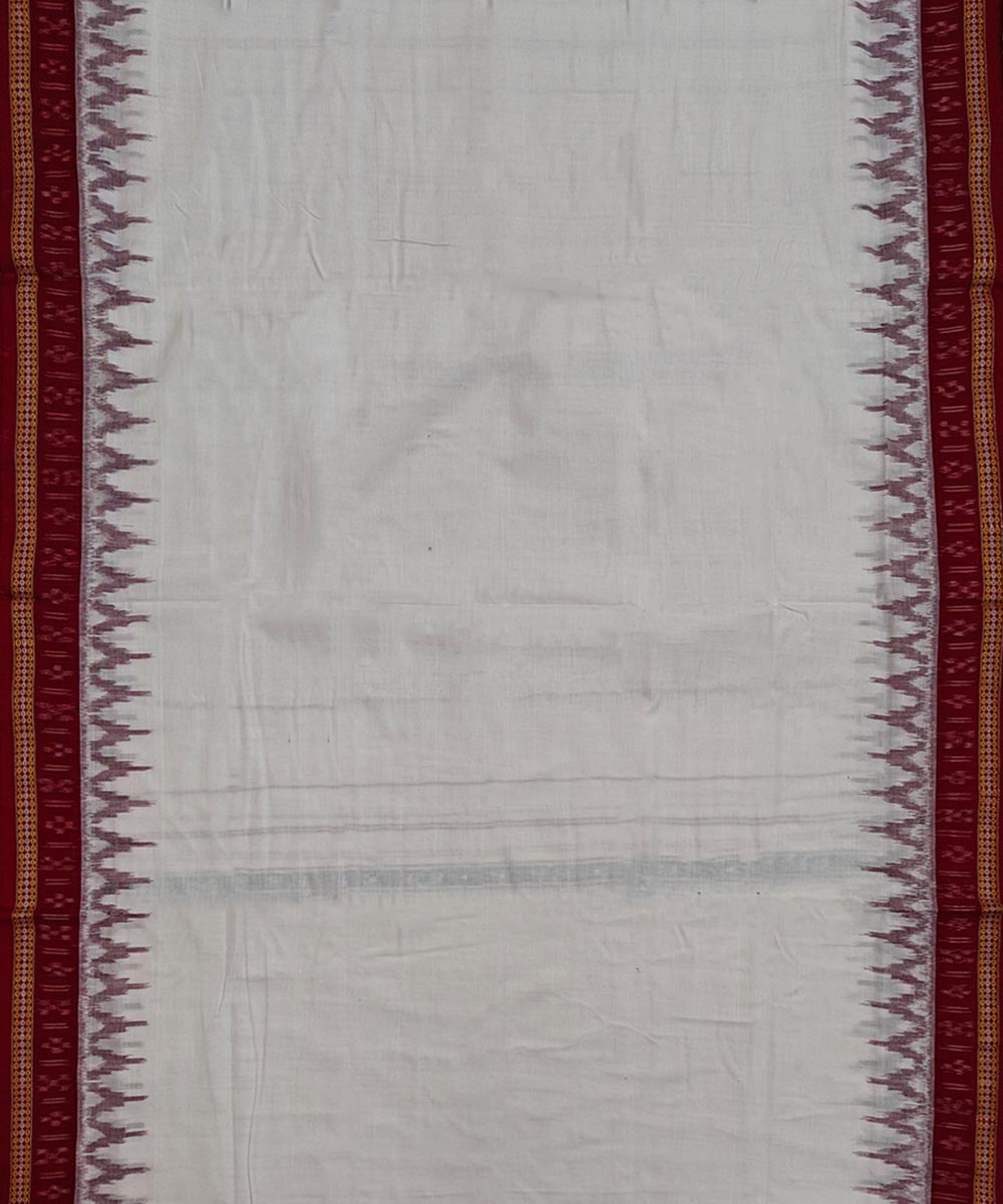 White Maroon Sambalpuri Handwoven Cotton Joda Image 3