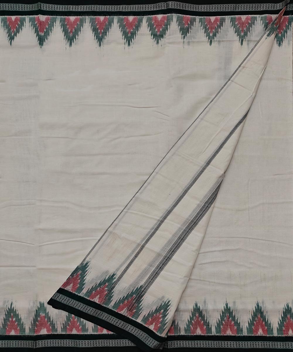White Green Sambalpuri Handwoven Cotton Joda Image 2