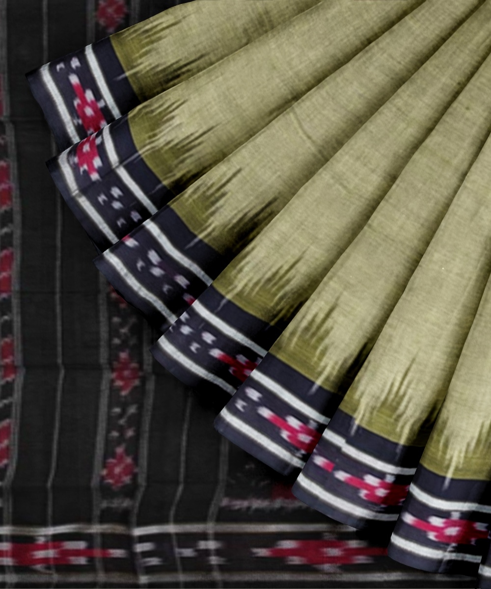 Olive Black Sambalpuri Handwoven Single Ikat Cotton Saree Image 3