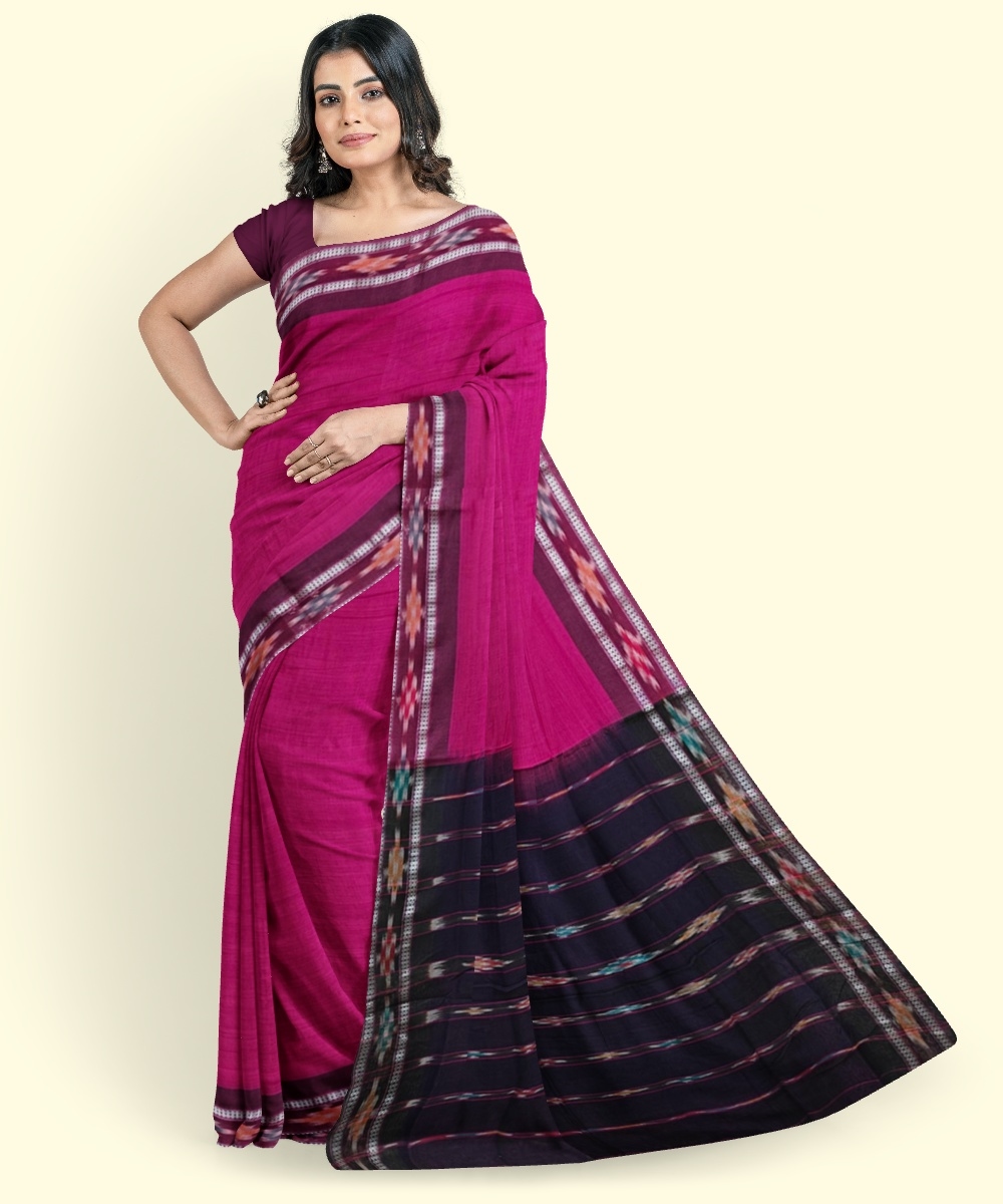 Majenta Black Sambalpuri Handwoven Single Ikat Cotton Saree Image 4
