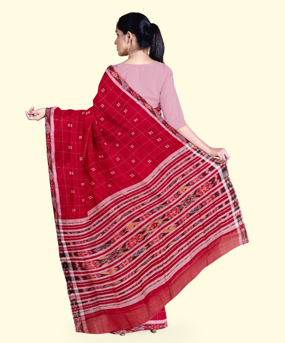 Red Pink Sambalpuri Handwoven Single Ikat Cotton Saree Image 3