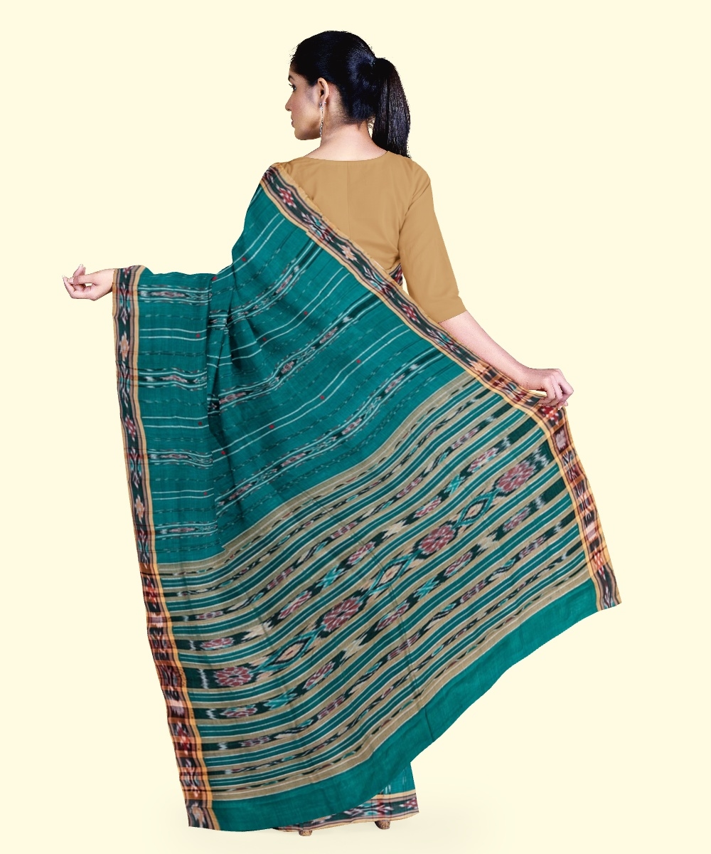 Green Sambalpuri Handwoven Single Ikat Cotton Saree Image 3