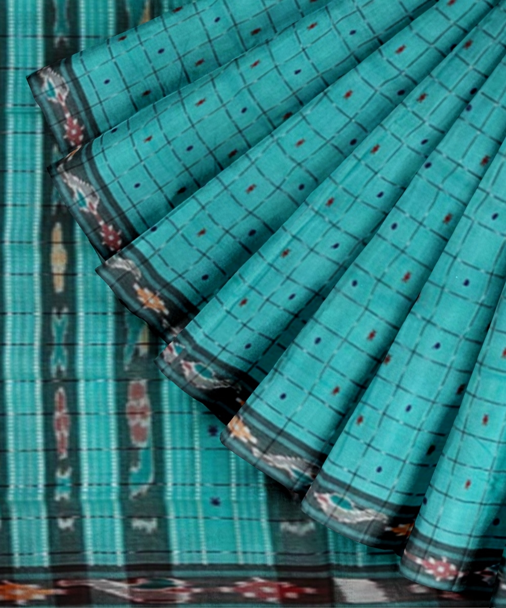 Green Sambalpuri Handwoven Single Ikat Cotton Saree Image 2
