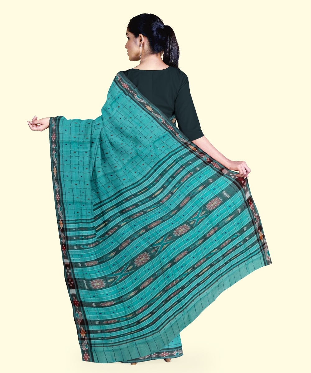 Green Sambalpuri Handwoven Single Ikat Cotton Saree Image 3