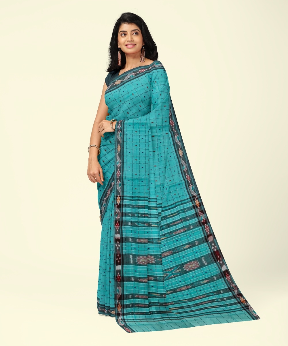 Green Sambalpuri Handwoven Single Ikat Cotton Saree Image 1